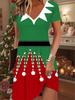Fashion Women's V Neck Short Sleeve  Christmas Snowman Printed  Dress Sex Short Skirt Dresses