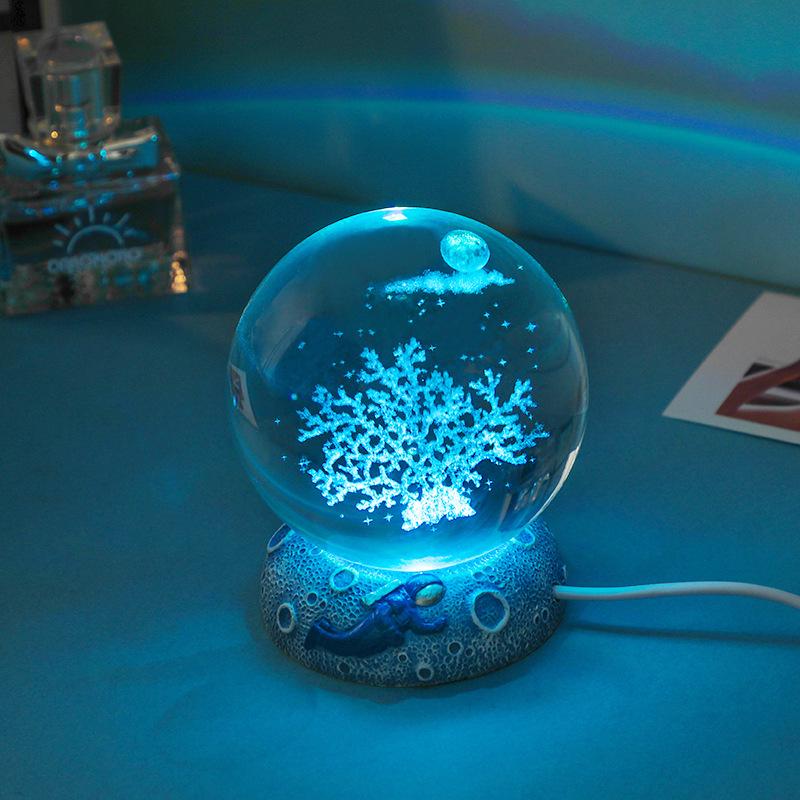 3D Laser Crystal Ball Night Light with Luminous Base - Decorative Desktop Ornament and Gift