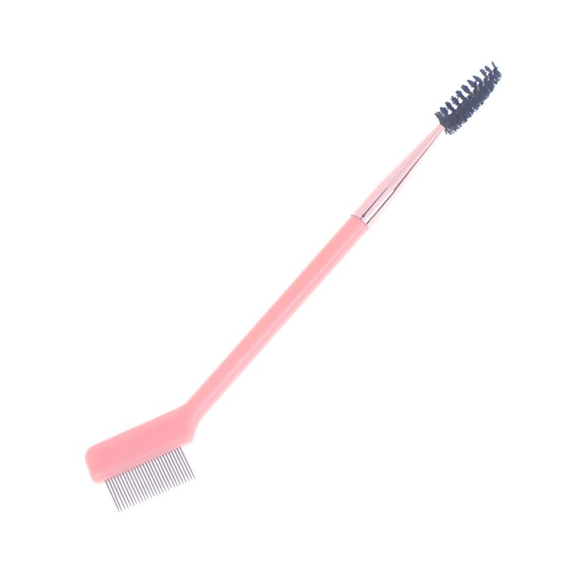 

Двусторонняя кисть для бровей Стальная игла Расческа для ресниц Контурирующая кисть для бровей Подводка для глаз Кисти для макияжа Глаза Растушевывающие косметические кисти розовый