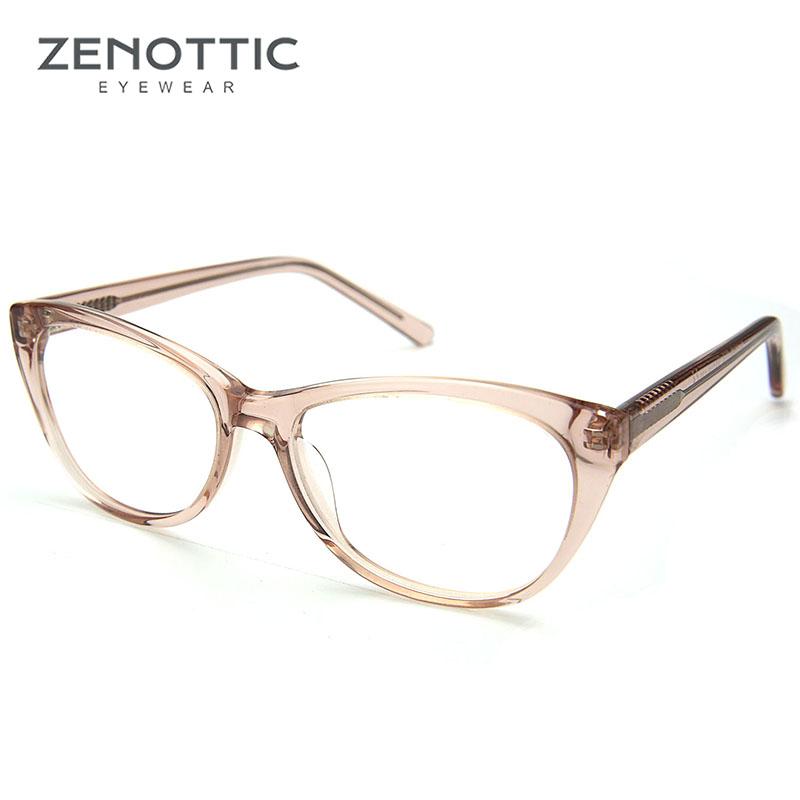 

ZENOTTIC Retro Cat Eye Prescription Glasses For Women Men Anti Blue Ray Photochromic Eyewear Acetate Myopia Optical Eyeglasses Single Version&1.56&None