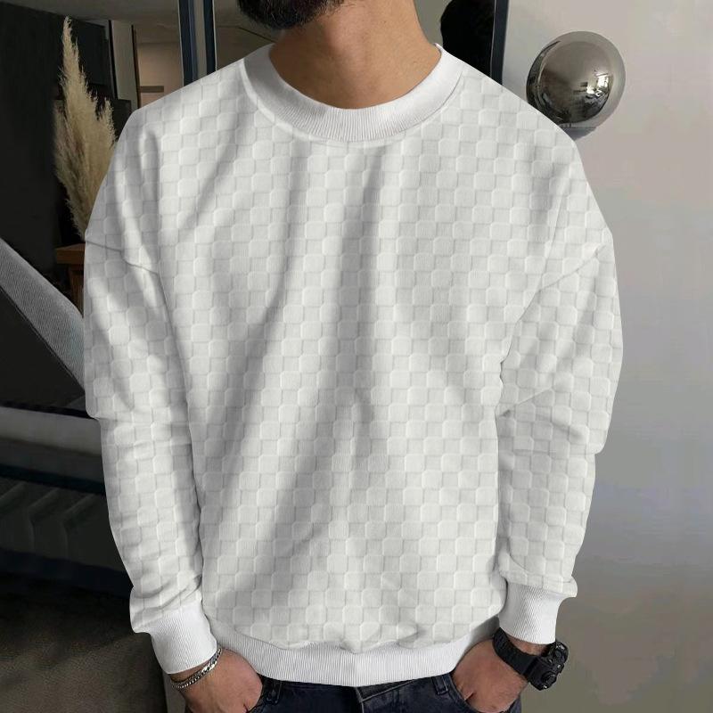 Men's Fall Winter Men's Knit Sweater Jacquard Checkerboard Round Neck Casual Bottoming Long-sleeved Tops Simple Generous Menswear Comfortable Casual