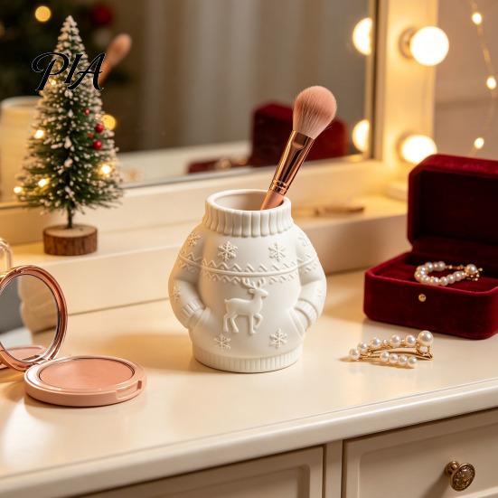 Retro Elk Snowflake Desk Decor 3D Printed Sweater Pen Holder, Creative Organizer with Relief for Home Durable Holder Office School Supplies,