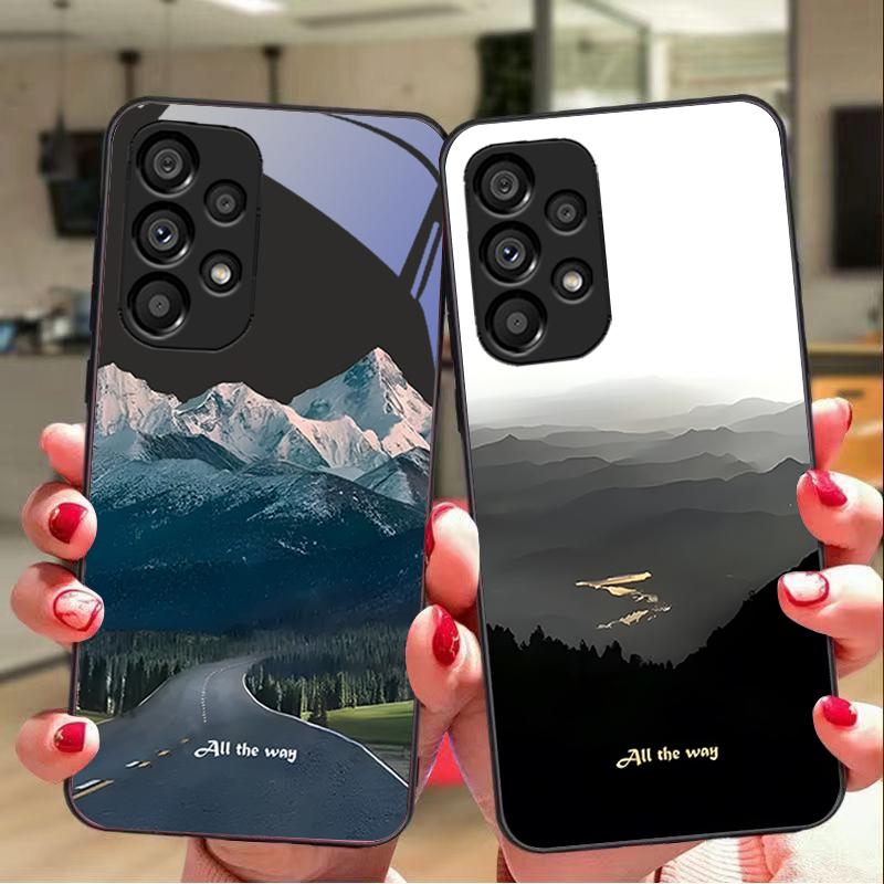 Dark Forest White For Samsung Galaxy S 8 9 10 20 Plus 21 FE 22 23 24 Ultra S7 Edge Black Tempered Glass Phone Case Hard Shell
