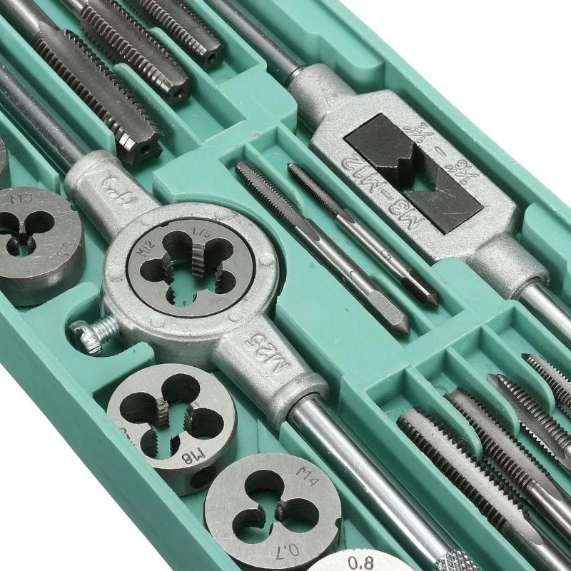 Set di Maschi e Filiere Manuali 12/20 Pezzi M3-M12 Conico Dritto Strumenti di Foratura Portatili per Compiti di Foratura su Acciaio Inossidabile