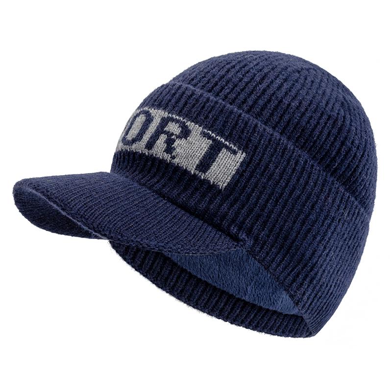 

Модная зимняя шапка нового стиля, вязаная теплая шапка-бини с меховой подкладкой и козырьком, стильные шапки для мужчин, уличная утепленная лыжная спортивная вязаная теплая шапка 55cm-60cm темно-синий