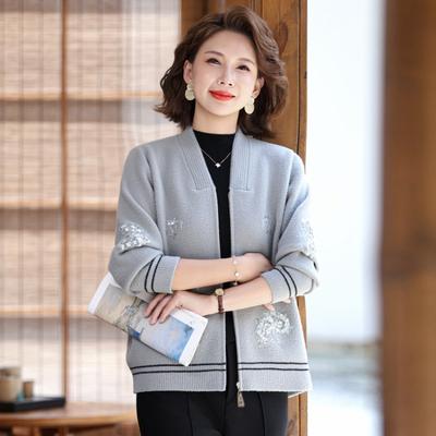 Grandma Spring and Autumn Sweater Jacket Old Man Autumn Clothing Female Mom Zipper Top Old Woman Old Man Jacket