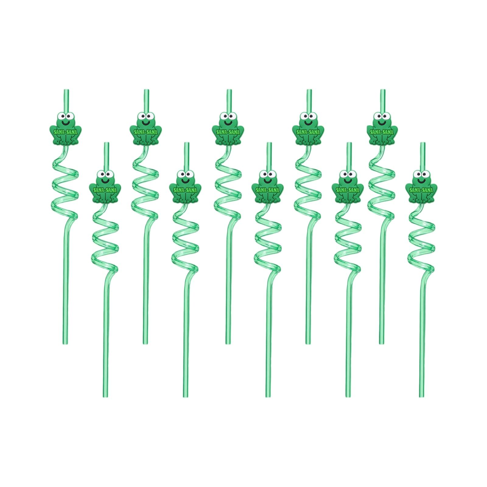 

Series Curved Straws, Children s Cartoon PVC Accessories, Party Gifts, Reusable Spiral Straws, 10pcs зелёный