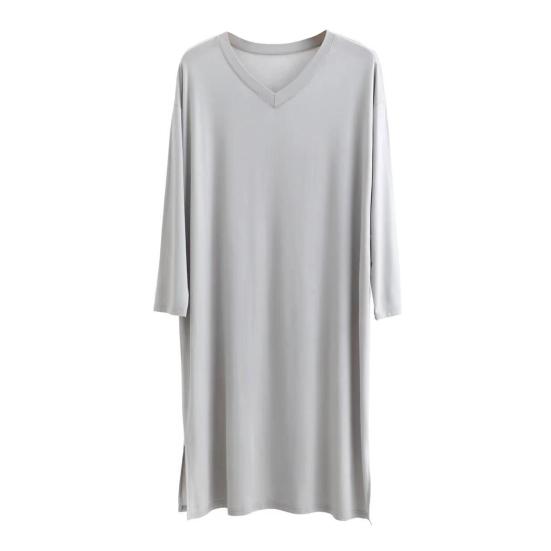 Pánské noční košile s výstřihem do V a dlouhým rukávem z měkké modalové látky, jednobarevná, volný střih, ležérní oblečení na spaní, do domácí ložnice
