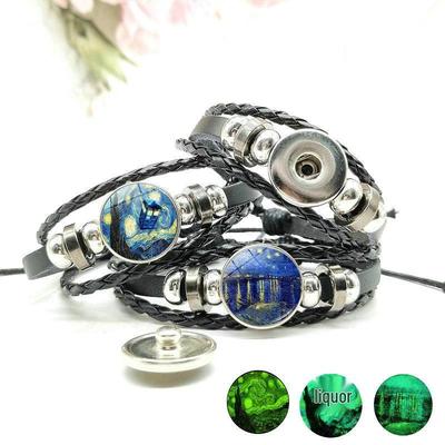 Van Gogh Time Gem Luminous Bracelet: European & American Retro Black Woven Rope Accessory