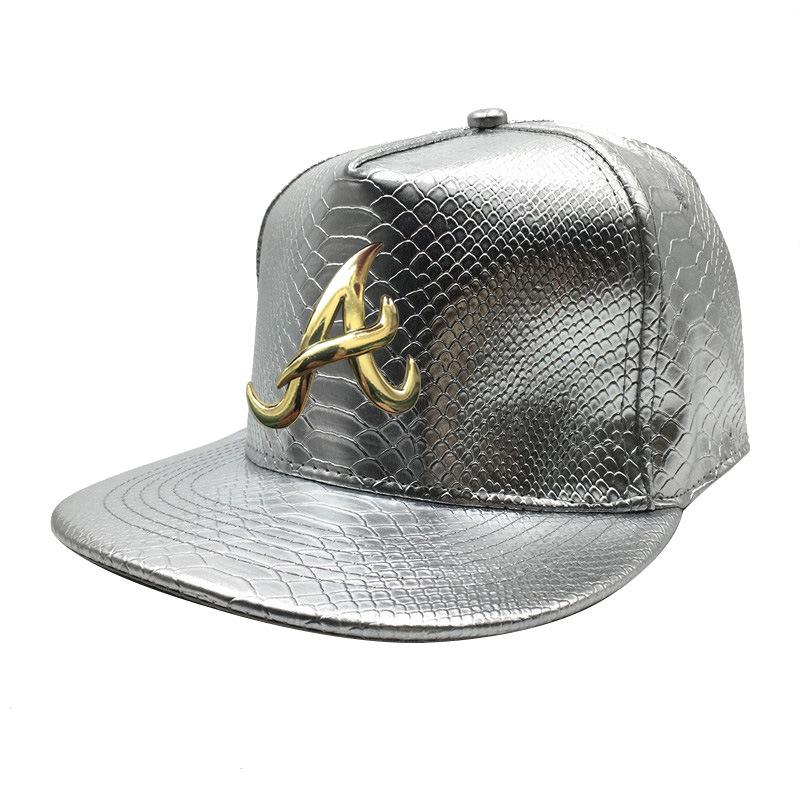 Crocodile Grain Hip Hop Baseball Cap with Rhinestone PU Leather Brim