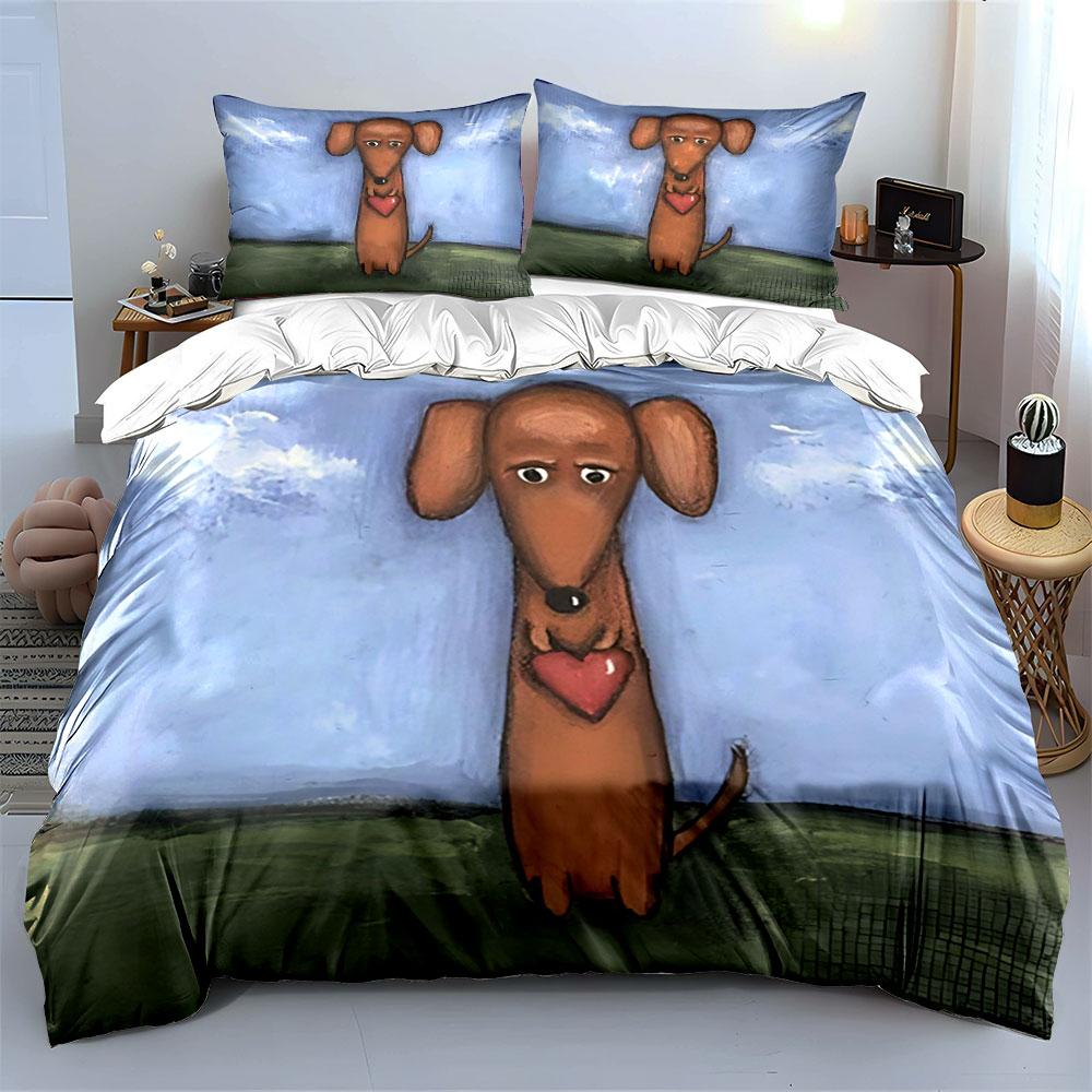 Cartoon Dachshund Holding Heart. Bedding Sets Duvet Cover Sets Duvet Covers Pillowcases(1 * Duvet Cover 2 * Pillowcases Without Duvet Insert)
