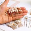 Gold Pearl Hair Comb Flower Wedding Headwear Luxury Hair Fork  Headpiece