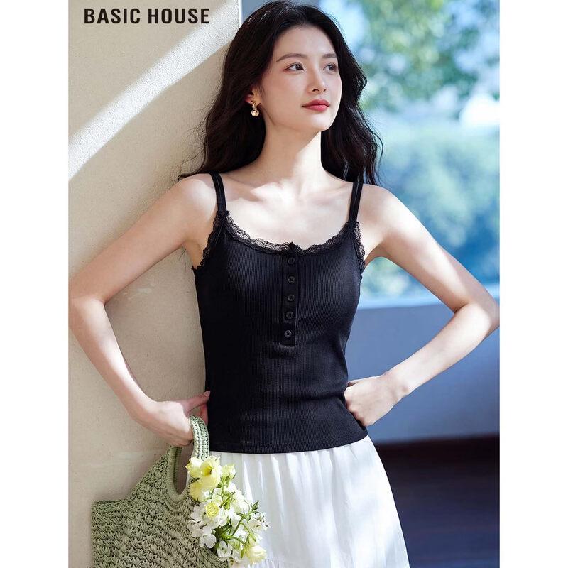 Basic House Women s Lace Trim U-Neck Knit Camisole L