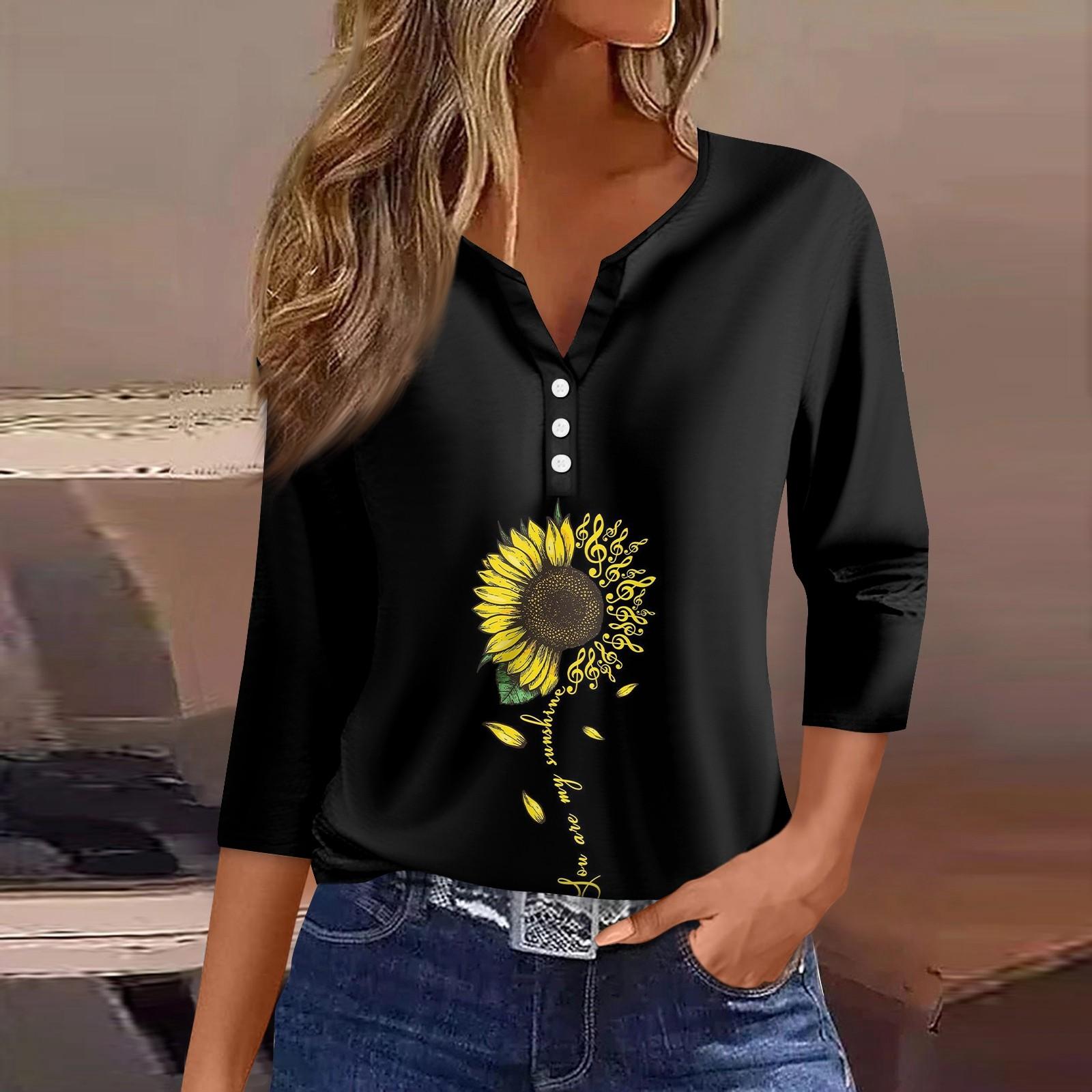 

Женский модный повседневный женский топ с v-образным вырезом и рукавами три четверти с принтом и узором L чёрный