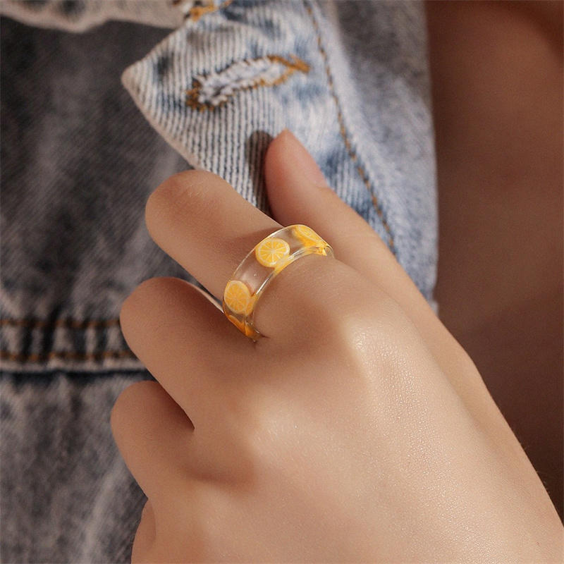 New Small Fresh Transparent Ring Women Colorful Sweet Resin Round Fruit Rings For Women Girls Geometric Summer Fashion Jewelry