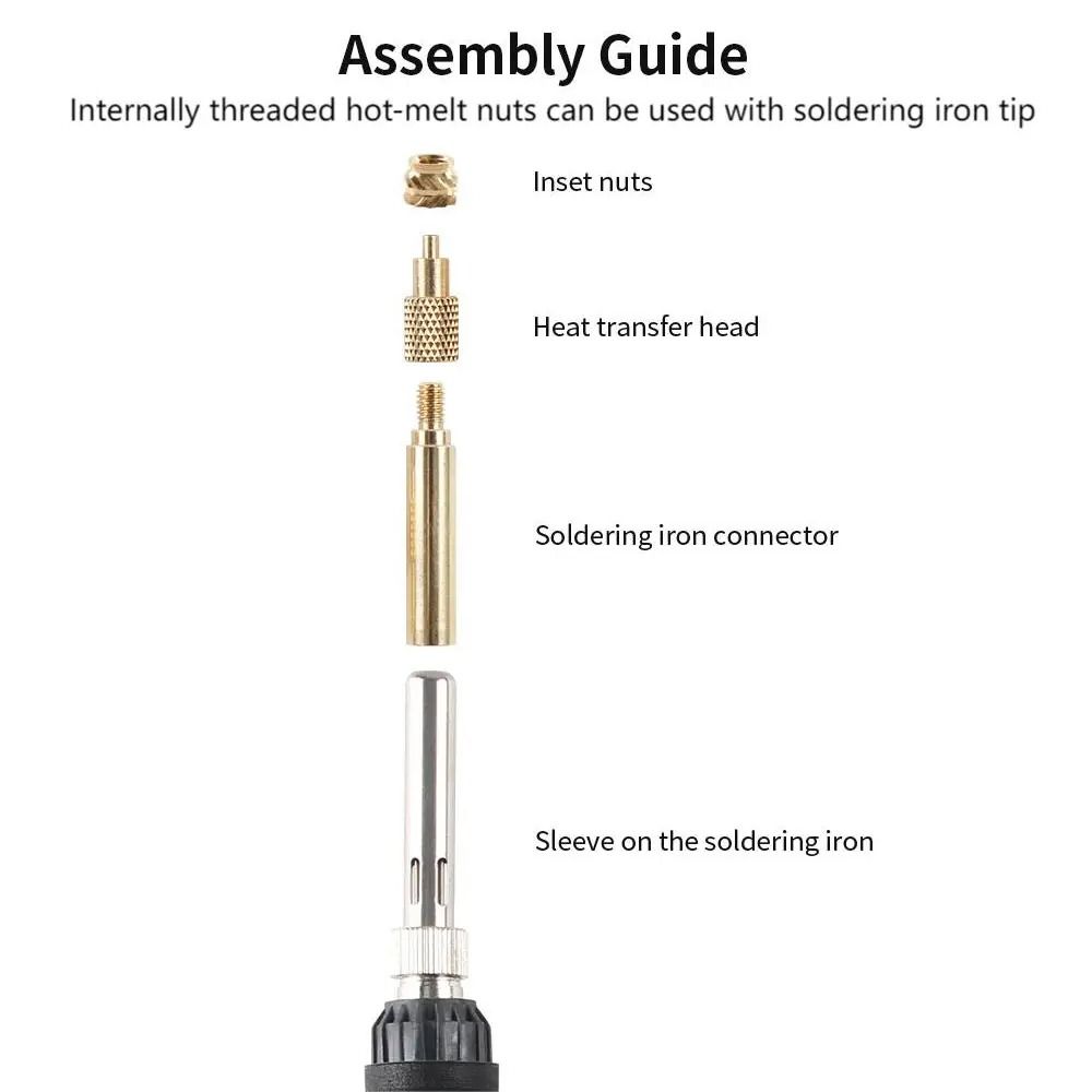 1Set Universal 936 T12 Soldering Iron Tip M2-M8 Brass Heat Insert Nut Tip with Adapter Hot Nut Internal/External Thread Head