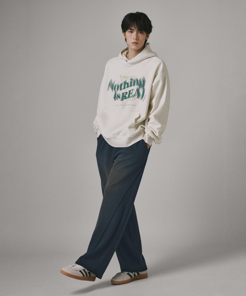 Beodeonteu (Fleece-Lined) Vintage Washed Diagonal Cut Line Sweatpants [Navy]