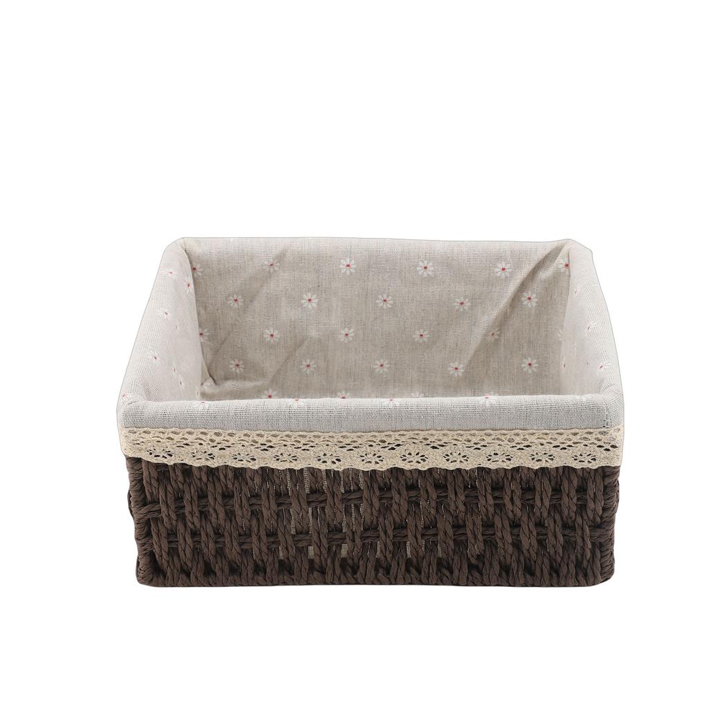 3pcs Storage Baskets Multifunctional Handwoven Paper Rope Baskets with Daisy Patterned Removable Liners for Stationery