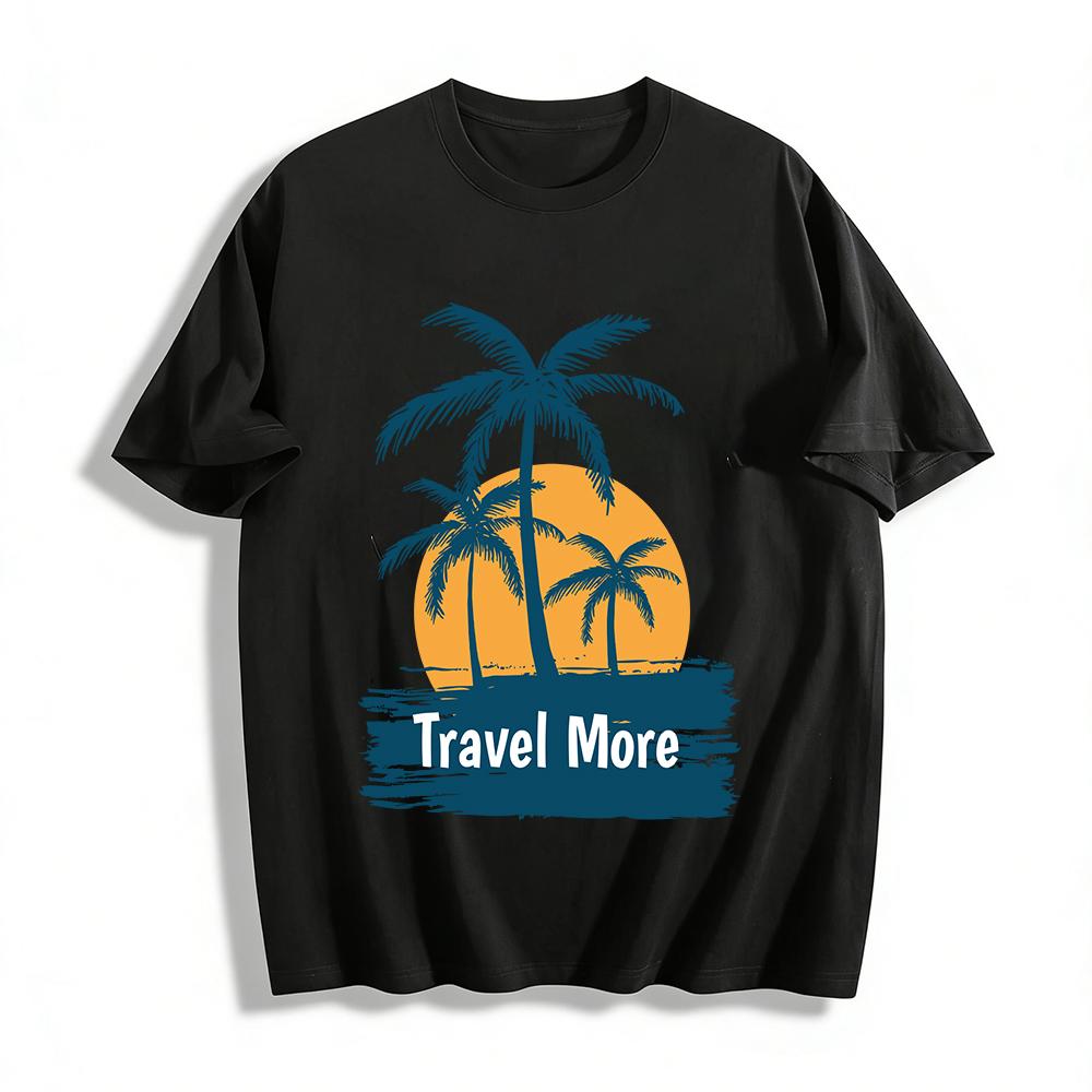 

Travel More Coconut Tree Sunset Print Casual Vacation T-Shirt Pure cotton T-shirt XXS