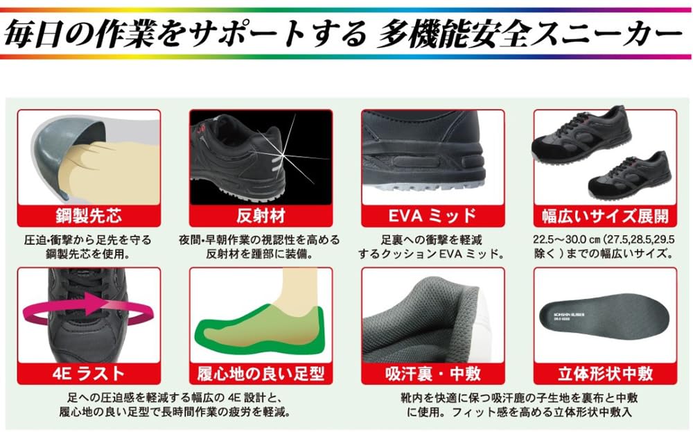 Safety Safety Work Safety Work Oil Slip Peel Resistant Genuine Leather Sole Puncture Phantom LC Steel Toecap Reflective Material E0734NE Black Cm 4E