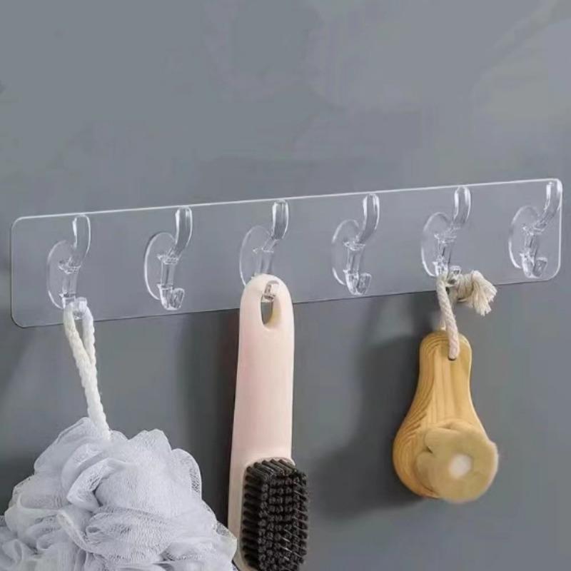 Transparent Row of Hook Adhesive Hooks A Row of Powerful Six-link Wall-mounted Seamless No Need for Drilling Door Rear Coat and Hat Hooks