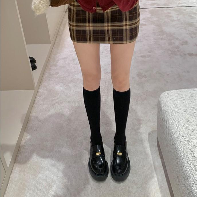 Sheepskin version~ extravagant small gold coins round head small leather shoes thick heel thick sole single shoes one pedal genuine leather loafer