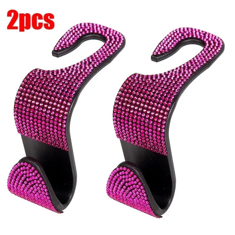 

2pcs Bling Diamond Car Seat Back Hooks Universal Backseat Headrest Hanger Storage Holder Auto Interior Accessories рожевий