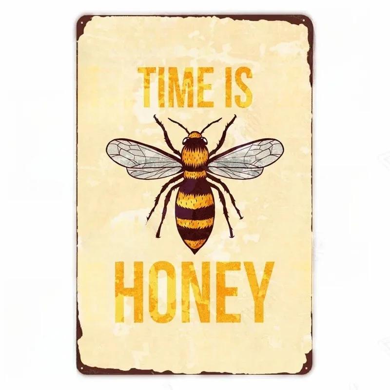 Vintage Bee Kind Funny Poster Honeybee Happy Retro Metal Sign Home Outdoor Wall BeeKeeper Slogans Art Tin Plate Decoration