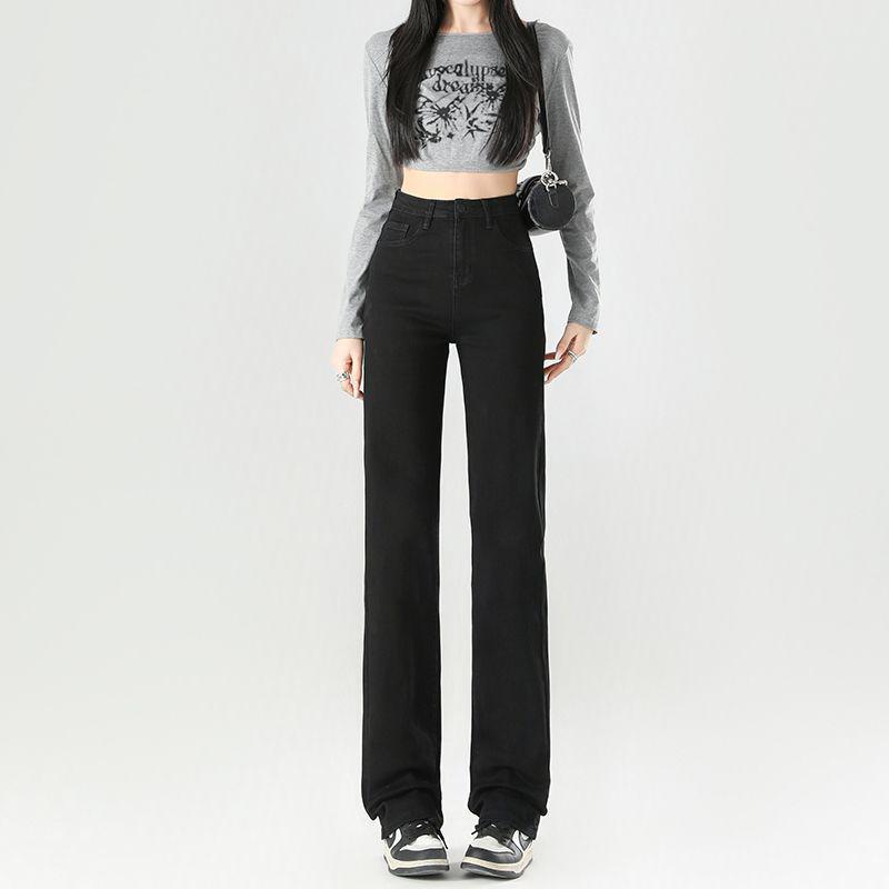 

Women s High Waist Slim Straight Leg Black Jeans, Stretchy and Versatile Wide-Leg Pants. Medium