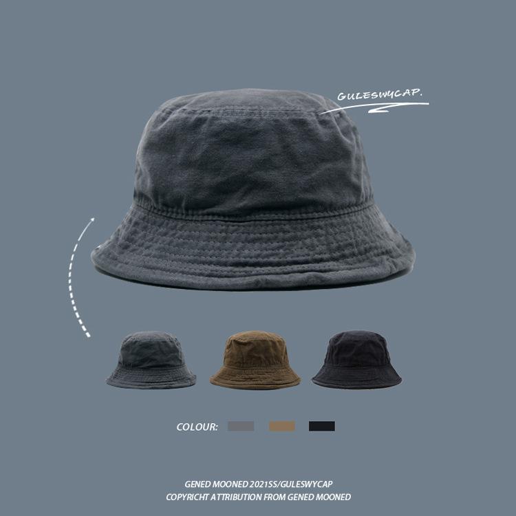 Solid-color, washed black fisherman's hat, unisex sun hat for sun protection