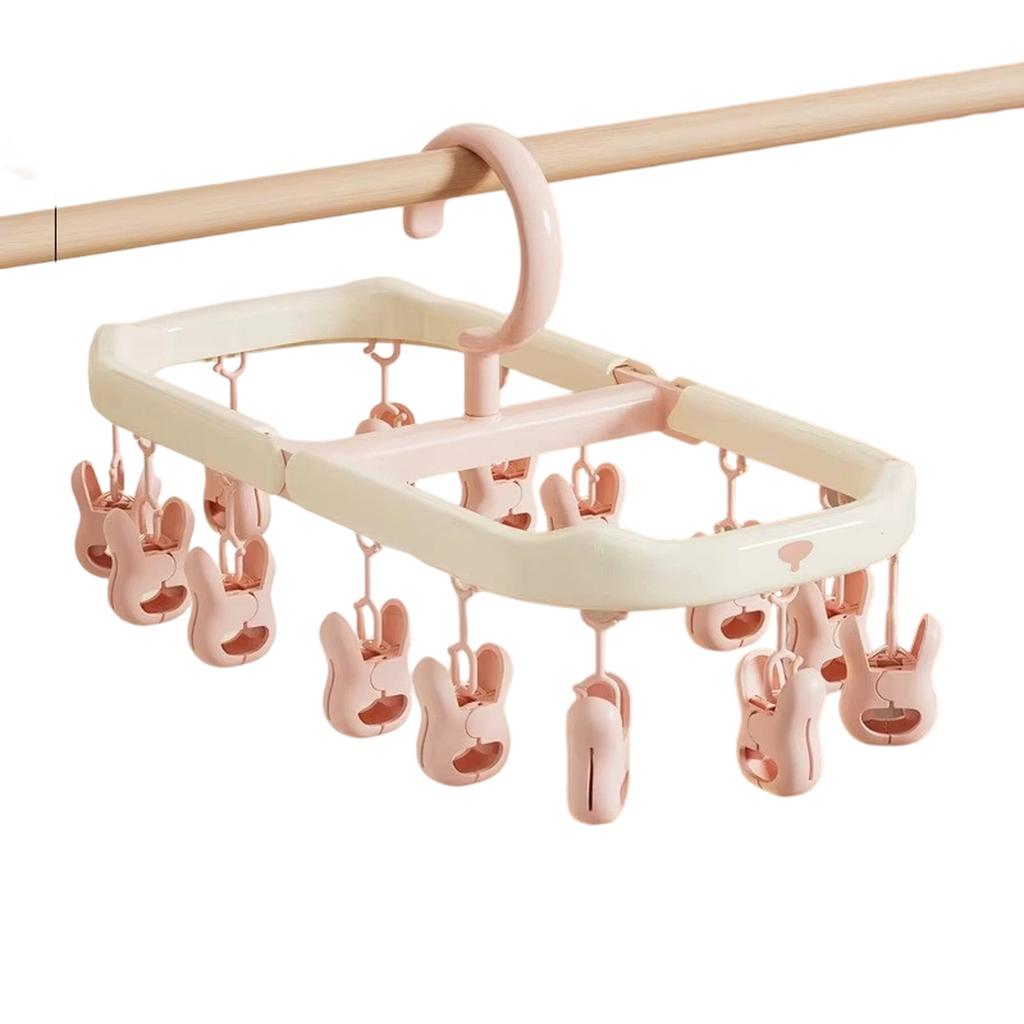 Foldable Multi-Functional Clothes Drying Rack with Clips for Underwear Socks and Small Garments Indoor Outdoor Balcony Hanging Organizer