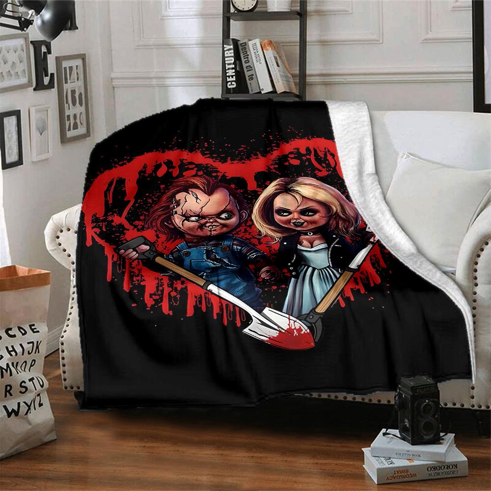Chucky's Creepy Knife Play Flannel Blanket, Soft Polyester, Modern Design, All-Season for Camping, Travel, Gifts for holidays or birthdays