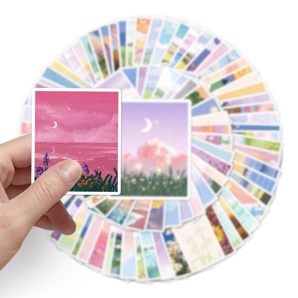 100 Landscape Oil Paintings Graffiti Personalized Small Fresh Guka Manual Account DIY Skateboard Suitcase Stickers Waterproof