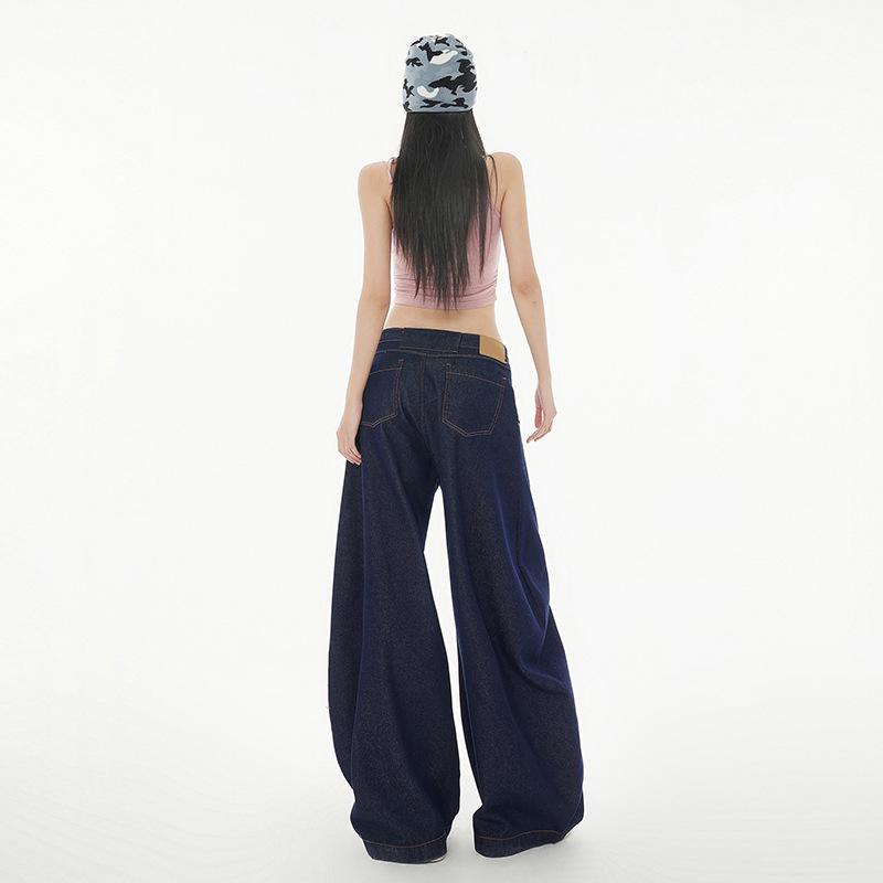 Denim black loose scimitar pants women's new low-rise lazy relaxation feeling casual mopping wide-leg jeans