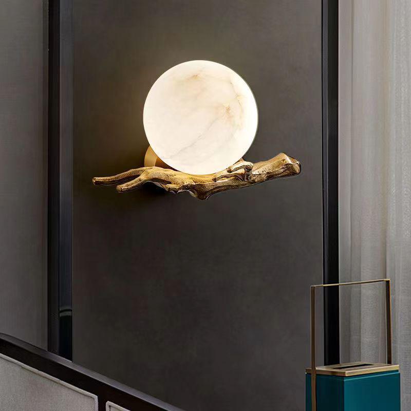 Minimalist Luxury Marble & Copper Wall Lamp for Living Room/Bedroom
