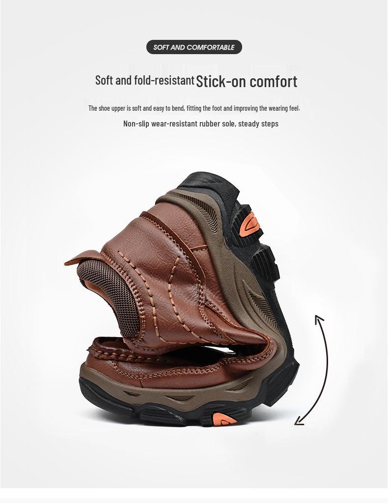 Men's Large Size Wear-Resistant Winter Leather Boots with Thick Sole