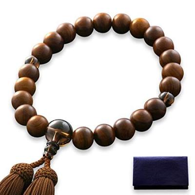 Men's Buddhist Prayer Beads by Kyoto Butsudan Hayashi, Pure Silk with a Tassel, Sandalwood, and Brown Quartz Finish [Prayer Beads Bag Included],