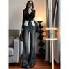 Women's Black Frayed Micro Flare Bell Bottom Jeans - High Waist, Wide Leg, Floor Length for Spring/Autumn