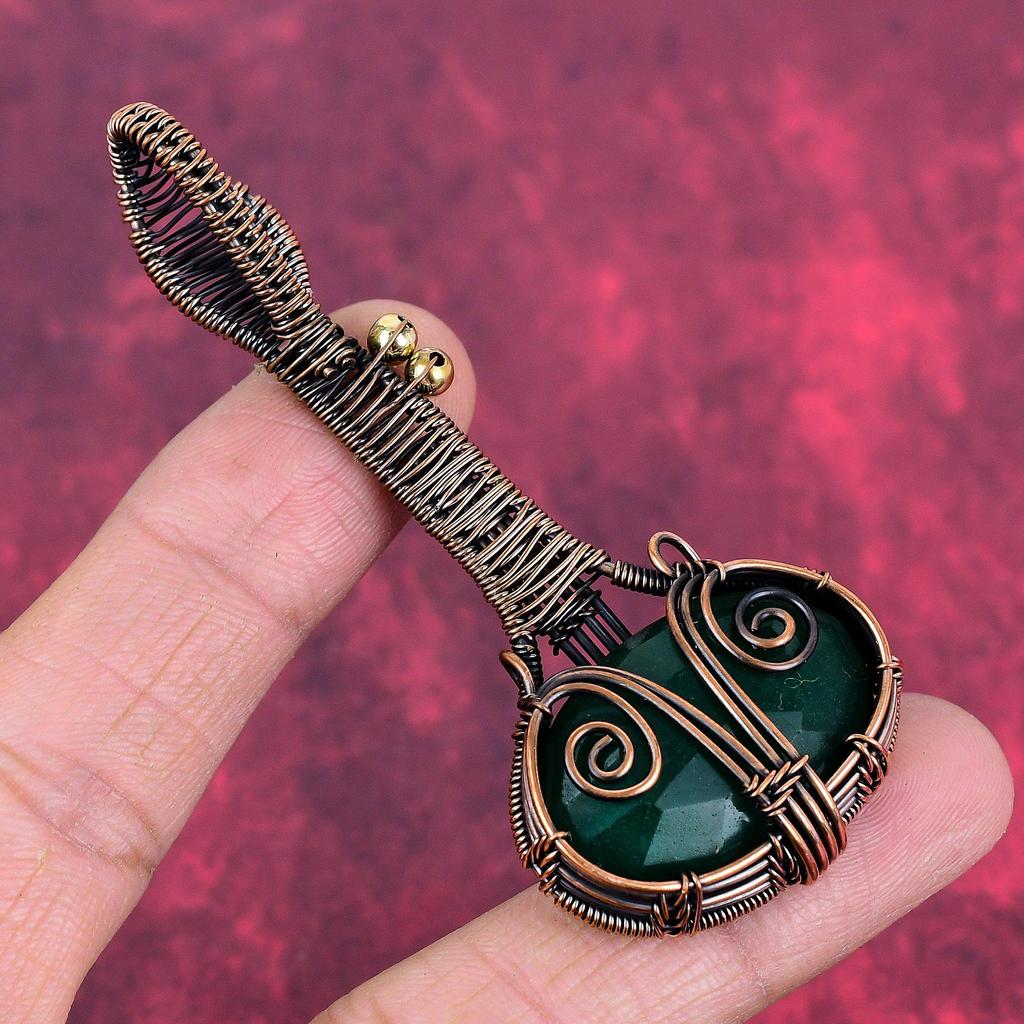 Faceted zambian emerald pendant copper wire wrapped pendant gemstone copper jewelry handmade guitar pendant wire wrap jewelry gifts for him