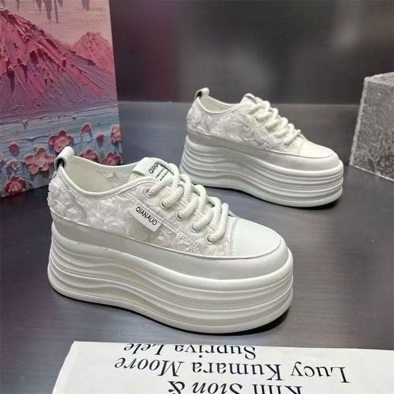 Little white shoes thin small summer new thick-soled heightening mesh breathable embroidery casual board shoes