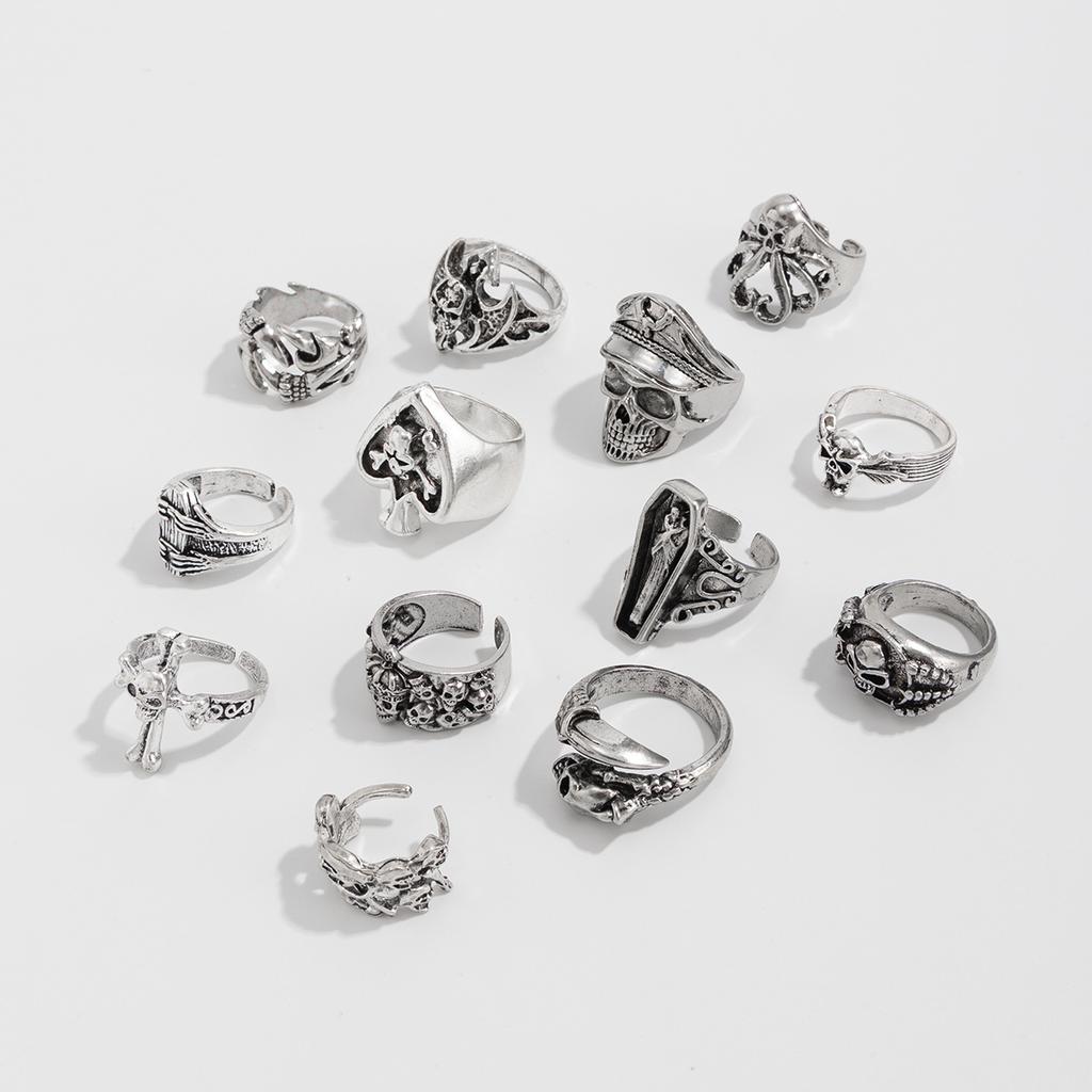 Exaggerated Skull Cross Ring Men's Hip Hop Niche Punk Ring Set Men's Vintage Jewelry