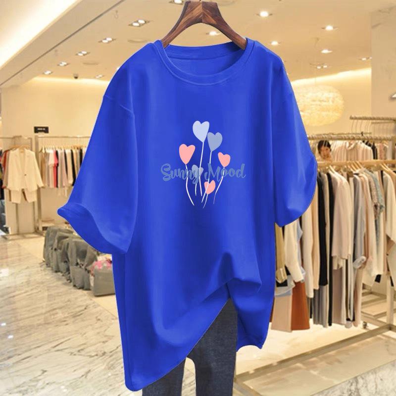 

Pink Cotton Print Oversized Loose Short Sleeve Women s T-shirt, 2025 Spring/Summer European Style, Mid-length Temperament Top L синий