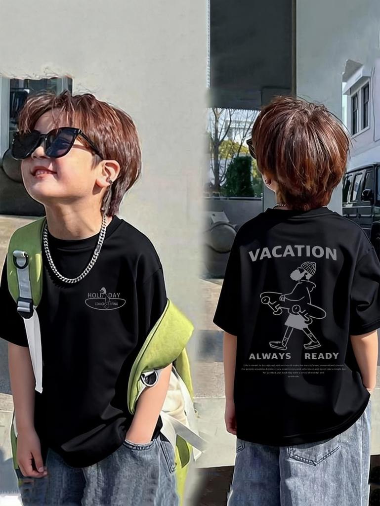 Boys' Cartoon Pattern Short Sleeve T-Shirt Loose Fit Summer Casual Wear Fashion Casual Round Neck T-Shirt Children's Clothing