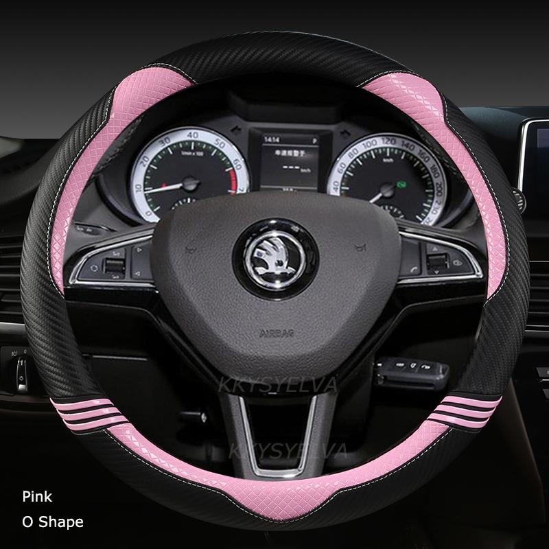 Capac volan auto din fibră de carbon + piele anti-alunecare pentru interior auto Skoda Fabia 1 2 3 I II III