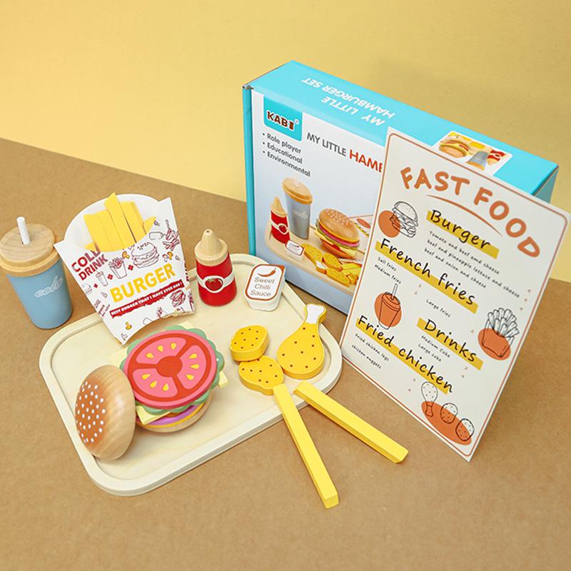 Children's Wooden Play Kitchen Hamburger Set: Educational Toy for Boys and Girls