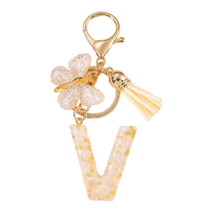 Decorative Initial Keychain Butterfly Charm Tassels Pendant Stylish Resin Alloy Material Compact Everyday Accessory