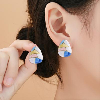 S925 Silver Needle Colorful Oil Drop Earrings Easter Forest Style Geometric Stud Earrings Commuting Fresh Sweet Earrings