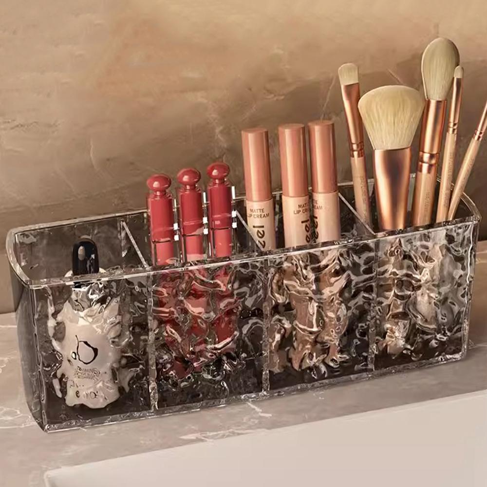Transparent Storage Box Makeup Brush Eyebrow Pencil Storage Rack Three Compartments Large Storage Organizer Bathroom Canister