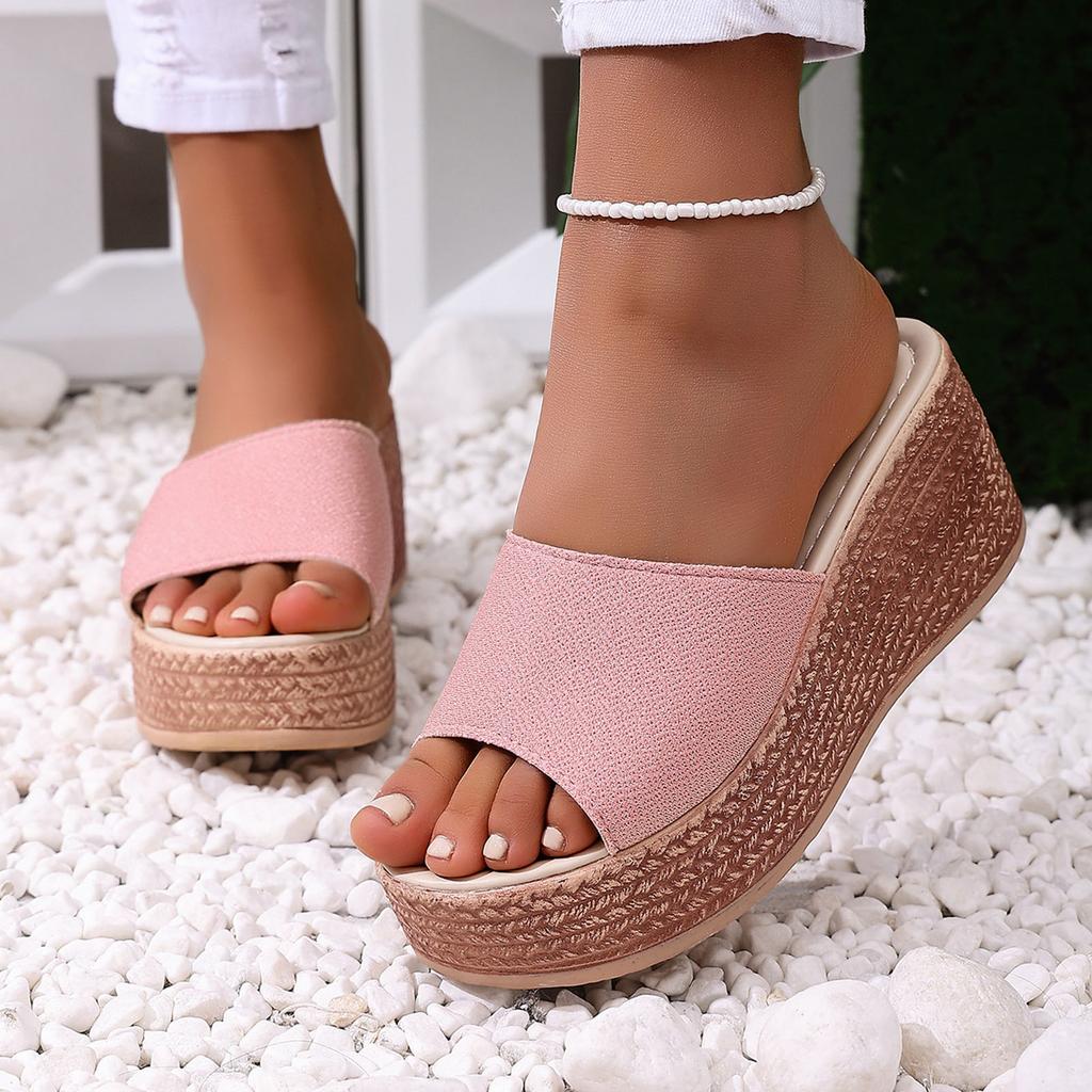 Platform Wedge Sandals For Women With Heels One Strap Design Stylish And Casual Leather Open Heel Cork Wedge Sandal For Womens