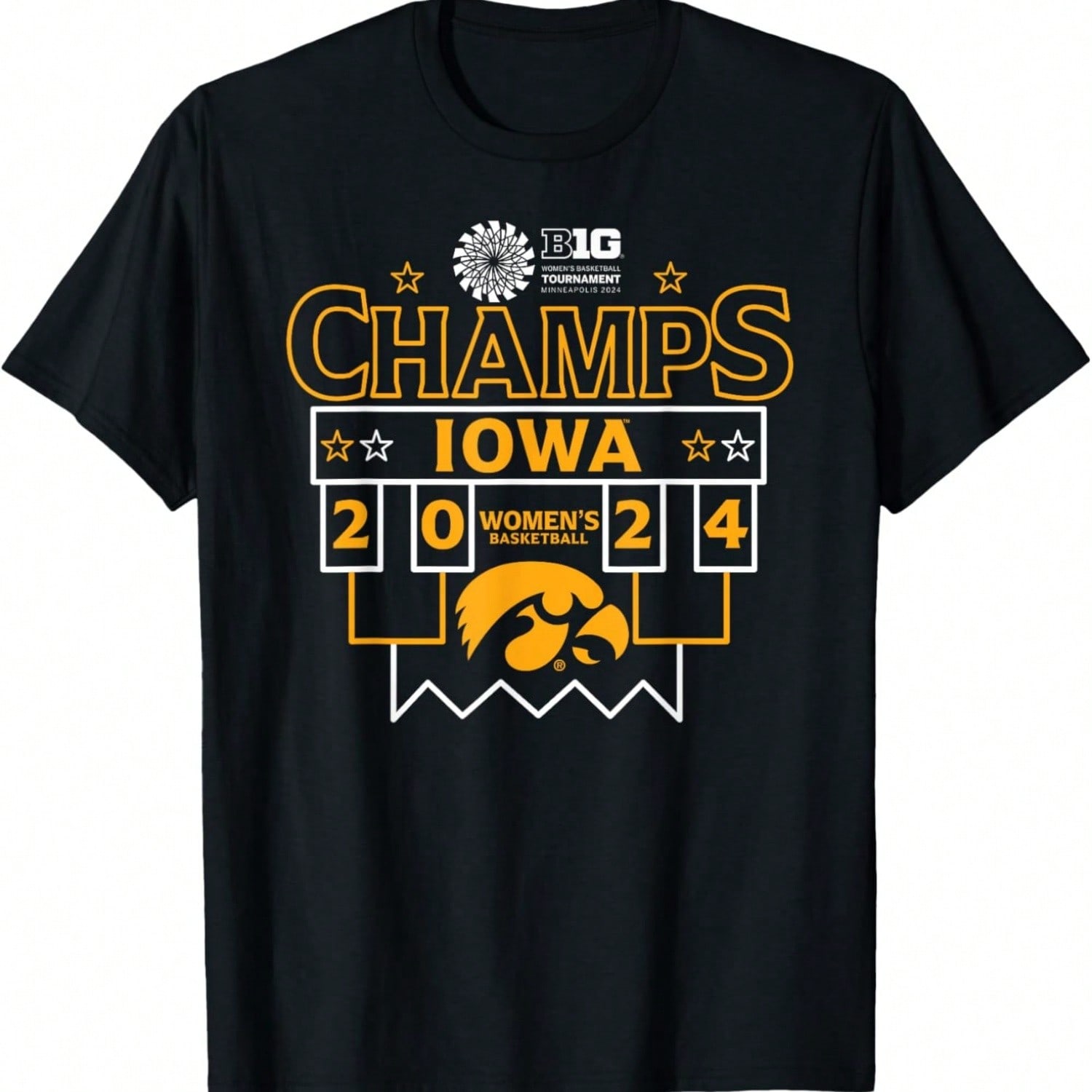 Iowa Hawkeyes Big Ten Champs 2024 Women s Basketball Stars T-Shirt S разноцветный
